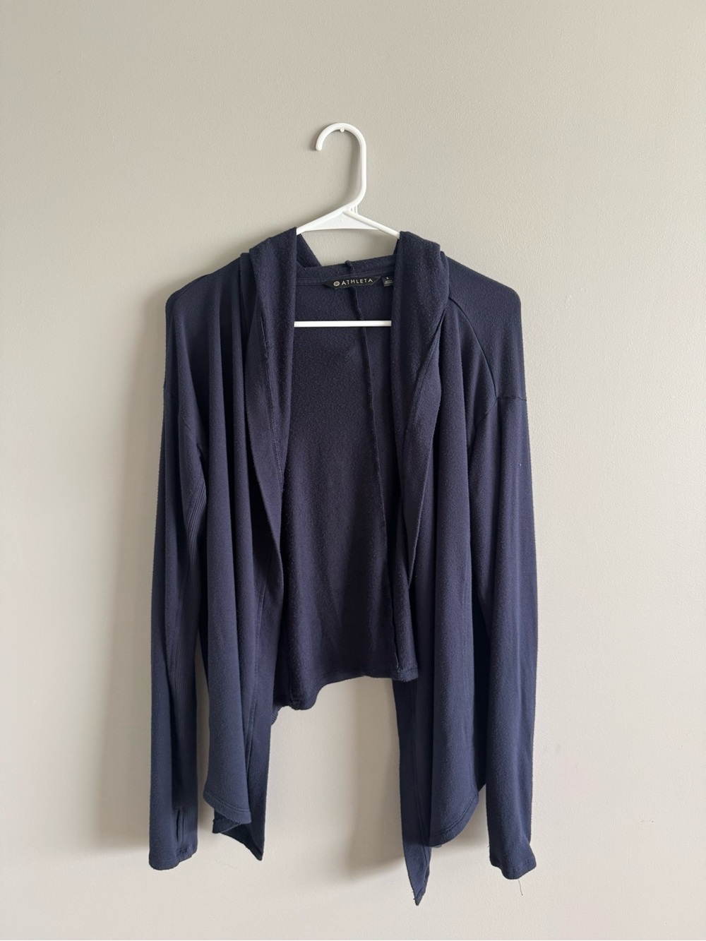 Athleta Navy Hooded Open-Front Cardigan